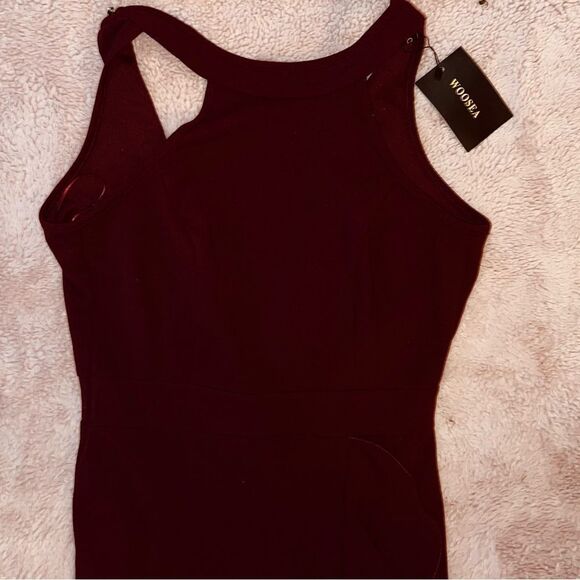WOOSEA Sz M Wine Split Bodycon Mermaid Formal Event Prom Evening dress - Picture 8 of 13